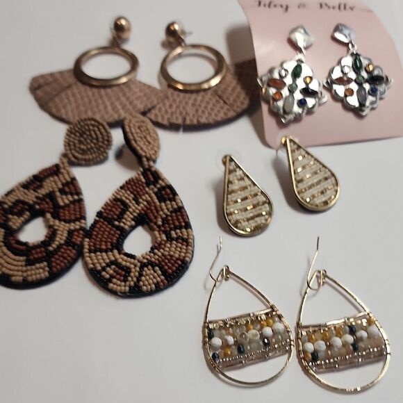 Women's Earring Set - Silver, Gold, Brown - Picture 1 of 5